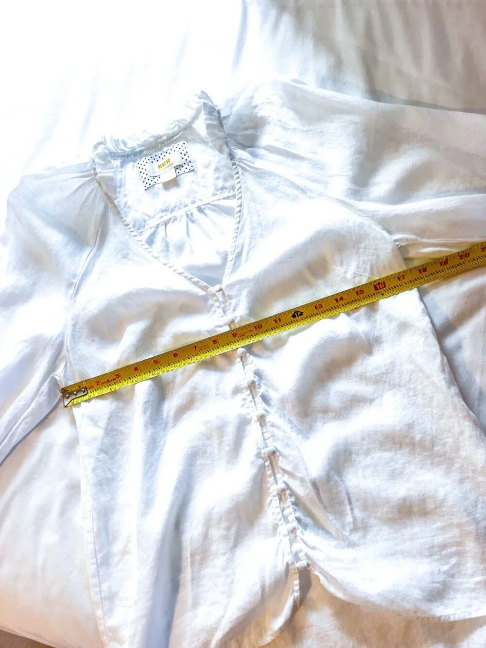 Anthropologie Maeve puffy sleeve pure linen white top size S small Audie